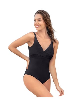 Leonisa Vestido De Baño De Control Suave De Abdomen Con Drapeado En Escote 19A071R Negro