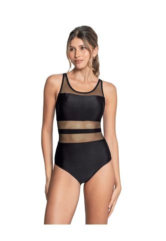 Vestido De Baño Entero De Control Con Transparencias En Tul 19A054M Negro Leonisa