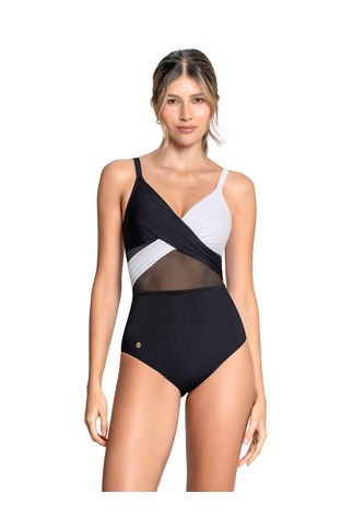 Vestido De Baño Entero De Control Suave En Abdomen Y Drapeado En Escote 19A124 Negro Leonisa