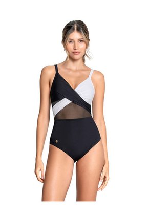 Vestido De Baño Entero De Control Suave En Abdomen Y Drapeado En Escote 19A124 Negro