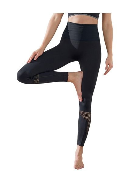 Legging Deportivo Tiro Alto Sin Costuras Con Fajón Y Mallas 195550P Negro