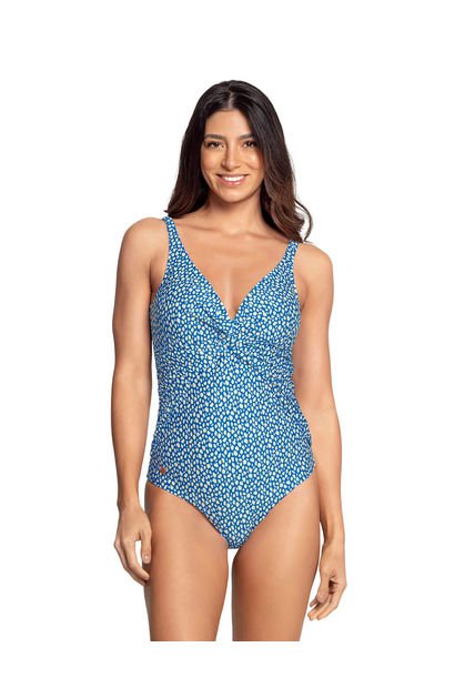 Vestido De Baño De Control Suave En Abdomen Y Escote Profundo En Espalda 19A120N Azul