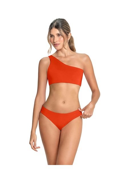 Bikini Con Top De Un Solo Hombro Y Panty Pretina En V 201573R Naranja