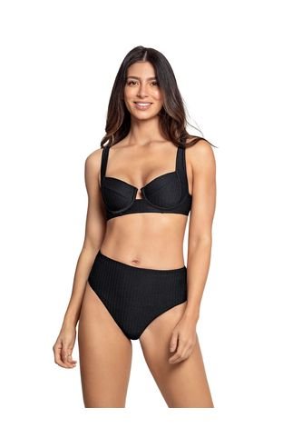 Bikini En Textura Acanalada Con Panty Tiro Alto Y Top Con Arcos 201587N Negro Leonisa