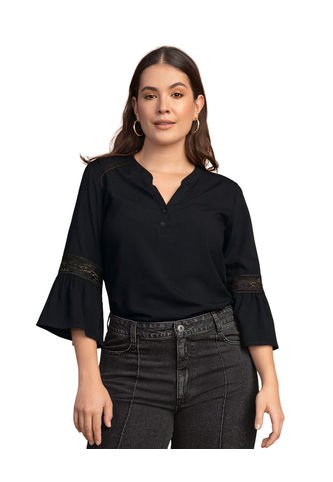 Blusa Con Volumen En Mangas F6389 Negro Leonisa