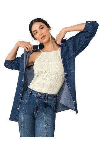 Chaqueta Manga Larga Oversized Con Cuello Camisero F6520 Azul Leonisa