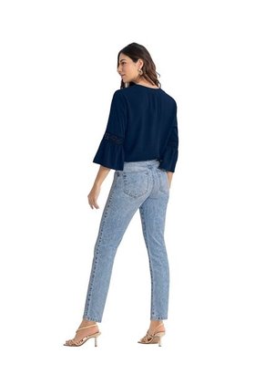 Blusa Con Volumen En Mangas F6389 Azul Oscuro