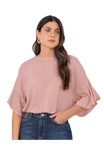 Blusa Manga Corta Con Boleros Y Cuello Alto F6627 Rosado