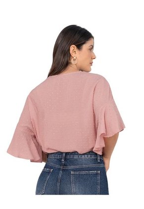 Blusa Manga Corta Con Boleros Y Cuello Alto F6627 Rosado