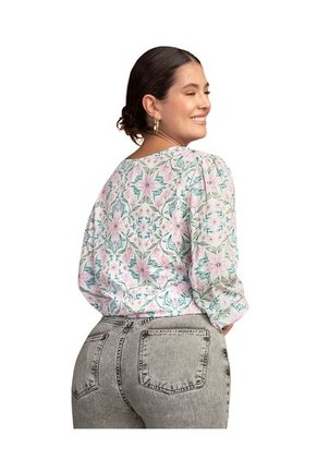 Blusa Manga Larga Estampada Cuello En V F7083 Multicolor