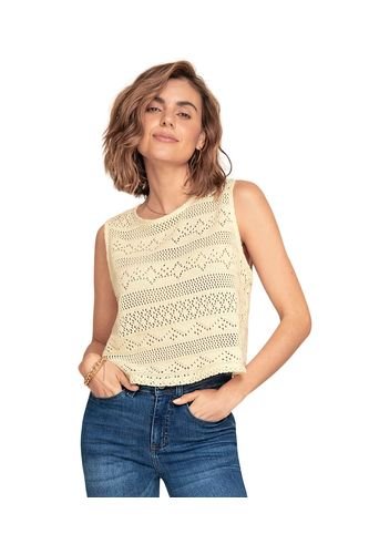 Camiseta Manga Sisa En Tejido Tipo Crochet F7006 Arena Leonisa