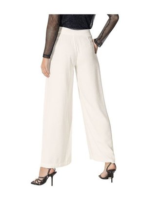 Pantalón Bota Ancha Con Prenses Decorativos En Frente F7131 Blanco