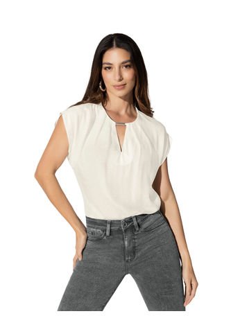 Blusa Manga Corta Con Detalle En El Escote F7134 Blanco Leonisa