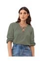 Blusa Manga 3/4 Con Tiras Decorativas En Escote F7049 Verde de Leonisa