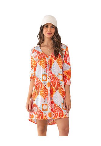 Vestido Corto Manga Larga Cuello En V J1950 Multicolor Leonisa