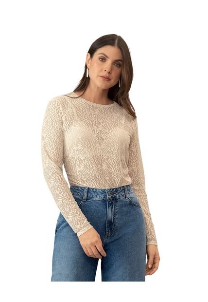 Camiseta Manga Larga En Transparencia Con Textura F7066 Arena