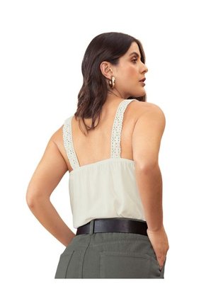 Blusa De Tiras Elaboradas Con Detalle Tejido F7050 Marfil