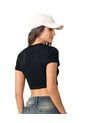 Camiseta Crop Top Con Cuello Y Puños En Contraste J2772 Negro de Leonisa