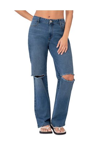 Jean Con Bota Ancha Y Abertura En Rodilla J2870 Azul Leonisa