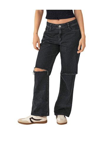 Jean Con Bota Ancha Y Abertura En Rodilla J2870 Negro Leonisa