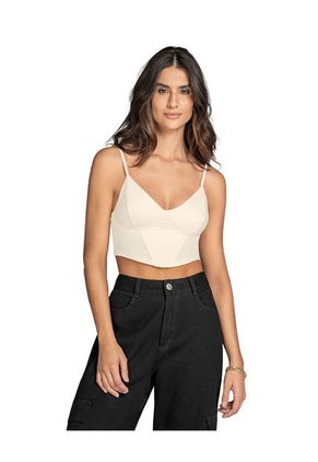 Blusa Crop Top Tipo Corset Con Cargaderas Ajustables J2947 Marfil