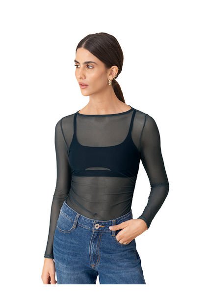 Camiseta Manga Larga Tipo Malla J2935 Gris