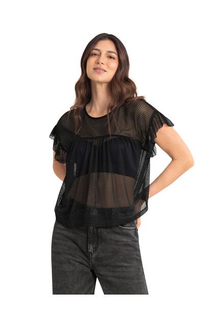 Camiseta Manga Corta Rodada Con Bolero F7052 Negro
