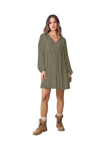 Vestido Corto Con Volumen En Mangas J3012 Verde Leonisa