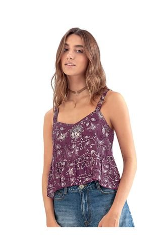 Blusa De Tiritas Con Escote En V Y Boleros En Ruedo J2543 Violeta Estampado Leonisa