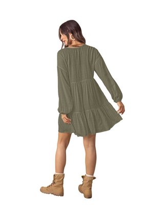 Vestido Corto Con Volumen En Mangas J3012 Verde