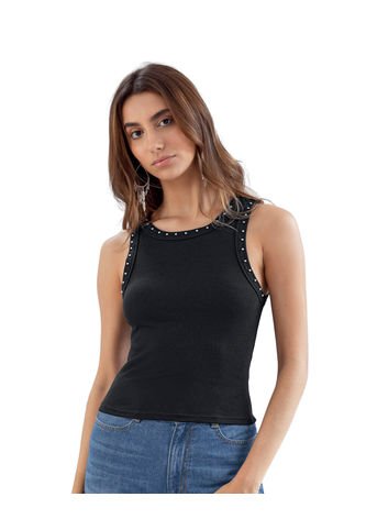 Camiseta Manga Sisa Con Taches En Cuello Y Sisa J2914 Negro Leonisa