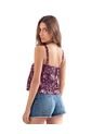 Blusa De Tiritas Con Escote En V Y Boleros En Ruedo J2543 Violeta Estampado de Leonisa