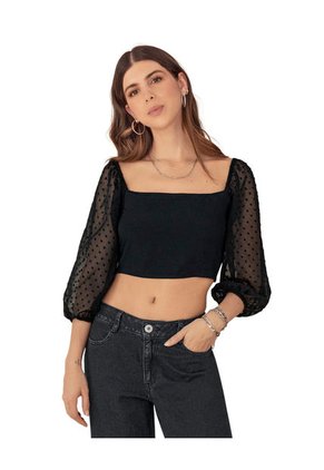 Blusa Manga 3/4 En Transparencia Con Textura J3027 Negro