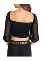 Blusa Manga 3/4 En Transparencia Con Textura J3027 Negro de Leonisa