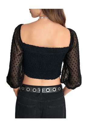 Blusa Manga 3/4 En Transparencia Con Textura J3027 Negro