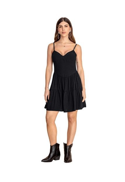 Vestido De Cargaderas Con Brillo J3028 Negro