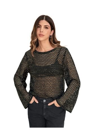 Buzo Manga Larga Tejido Con Lurex Brillante J3044 Negro Leonisa