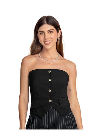 Blusa Strapless Con Botones En Frente J3099 Negro Leonisa