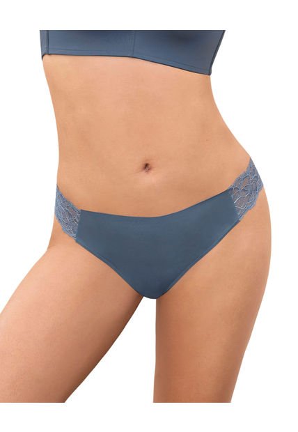 Brasilera Invisible Con Toques De Encaje En Laterales 012968 Azul Grisáceo