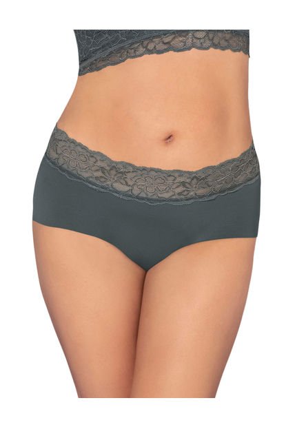 Panty Hípster En Tela Ultraliviana Con Franja De Encaje 012960 Gris Oscuro