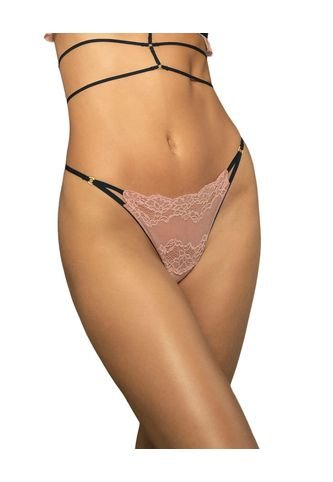 Tanga Brasilera En Encaje Ligera Y Cómoda 092054 Rosa Vieja Elástico Negro Leonisa