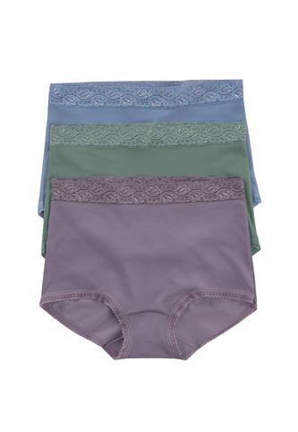 Paquete X 3 Panties Clásicos Con Toques De Encaje 118X3 Lila Empolvado / Verde / Azul Empolvado Leonisa