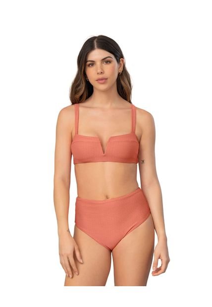 Bikini Con Panty De Tiro Alto Y Top De Escote Recto 201589 Coral