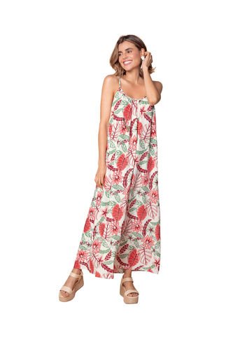 Vestido Largo De Tiritas Y Escote En U Recogido F6683 Estampado Leonisa