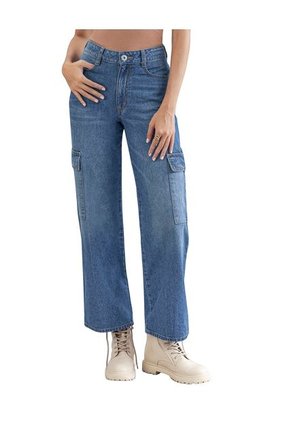 Jean Bota Ancha Con Bolsillos Laterales Funcionales J2603 Azul Medio