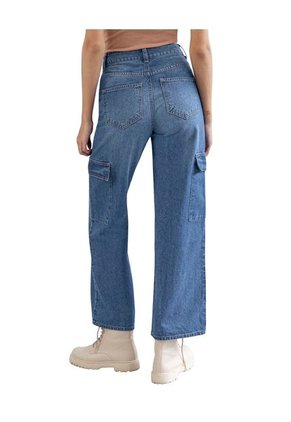 Jean Bota Ancha Con Bolsillos Laterales Funcionales J2603 Azul Medio