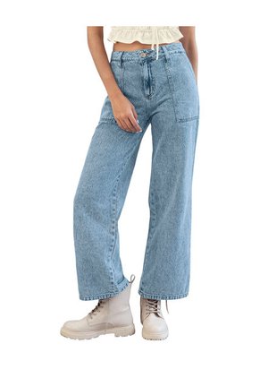 Jean Bota Recta Con Bolsillos De Parche En Frente J2909 Azul Medio