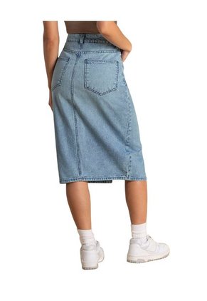 Falda Midi Con Abertura En Frente Y Bolsillos Funcionales En Frente Y Posterior J2731 Indigo