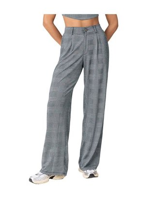 Pantalón Exterior Bota Recta Con Pinzas Decorativas En Frente J2937 Cuadros