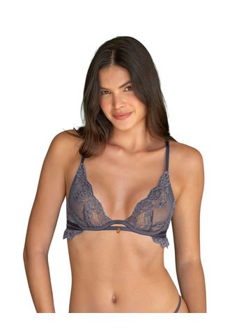 Brasier Escote Profundo En Encaje Y Tul 091147 Gris Leonisa